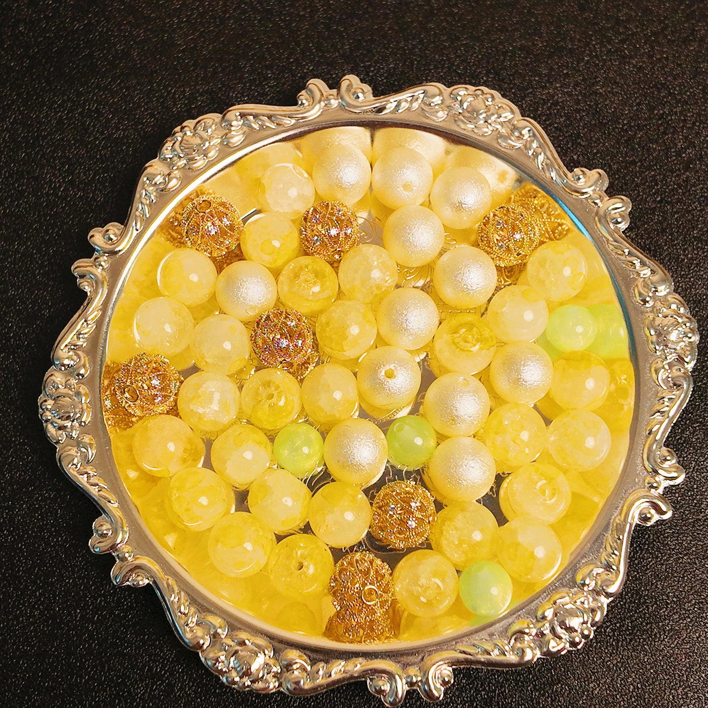 A013_Yellow Crystal and Gold Ornament - Glass Bead (8-10mm)